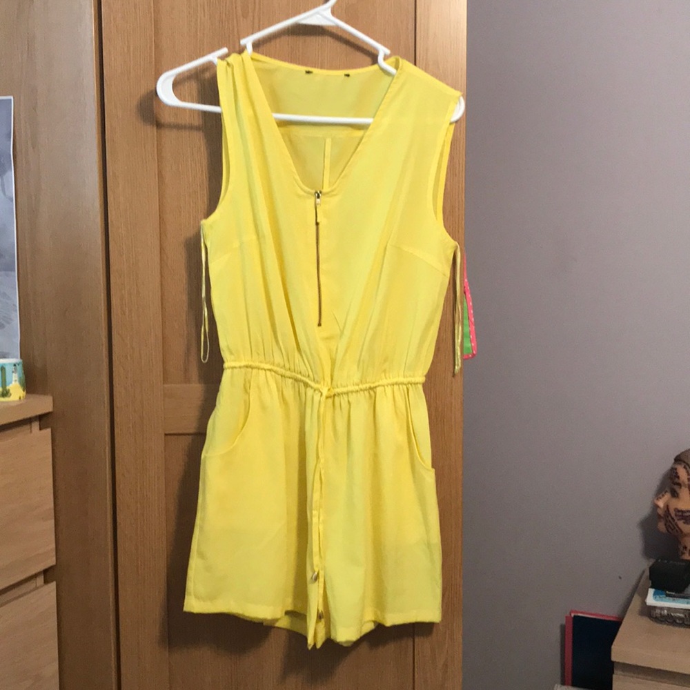 Lightweight yellow zip up romper